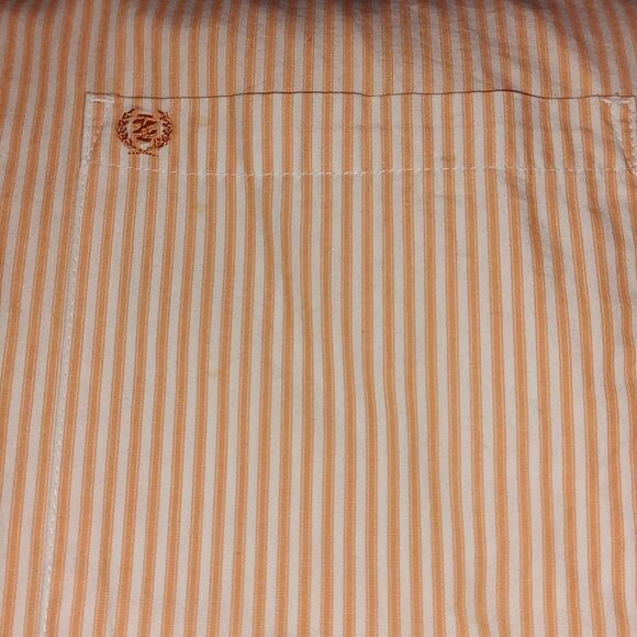 Izod  orange and white striped long sleeve button down dress shirt  Sz L - Picture 4 of 6